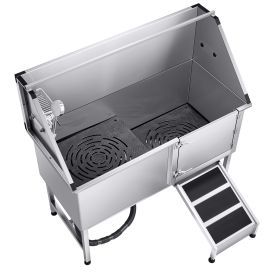 Stainless Steel Dog Washing Station, 62 inch Pet Grooming Tub w/ Ramp, PE Water Filter Board (Size/Ramp or Stairs/Door Opening Method: 62 inch/Ramp/Right)